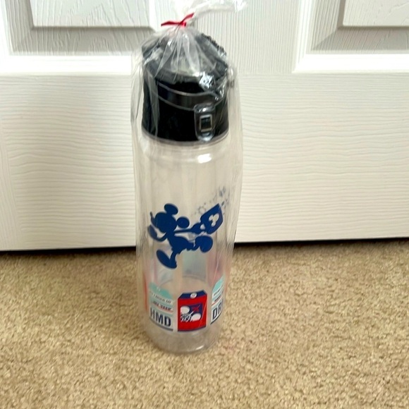 Disney Other - Disney Parks Mickey Mouse Water Bottle with‎ Straw Clear Plastic Souvenir